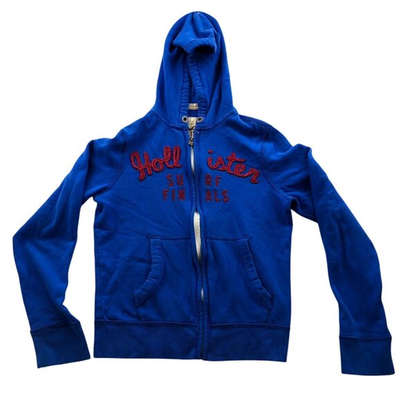 Hollister Boys Hoodie Sweatshirt 180 Youth Zip Up Surf Finals Blue Embroidered - Picture 1 of 10